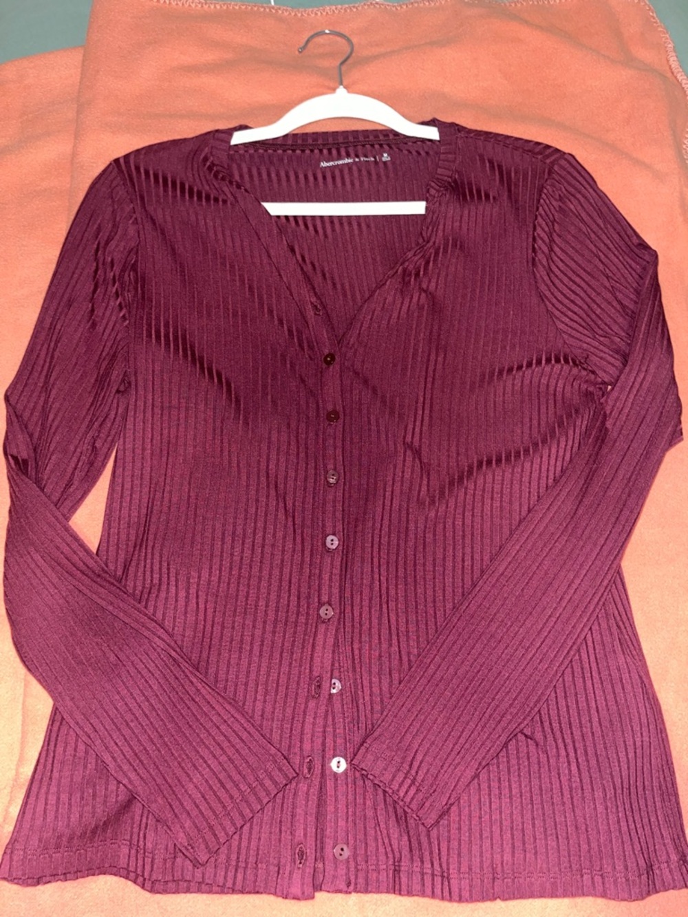 Abercrombie & Fitch Burgundy Ribbed Button-Up Cardigan
